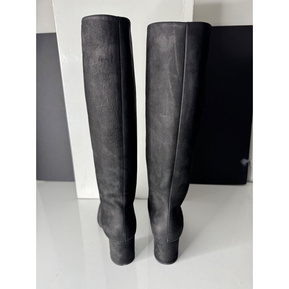 Max Mara Maxmara Black Suede Knee Hight Boots EU 37 US 7  Round 2" Heel NEW $975 - Picture 7 of 9